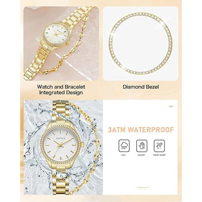 Годинник CIVO 2030-2 з нержавіючої сталі зі шкіряним ремінцем для жінок, золотий (4077)