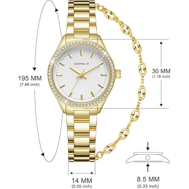 Годинник CIVO 2030-2 з нержавіючої сталі зі шкіряним ремінцем для жінок, золотий (4077)