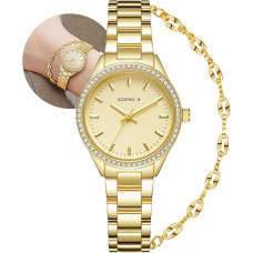 Годинник CIVO 2030 з нержавіючої сталі зі шкіряним ремінцем для жінок, золотий (4076)