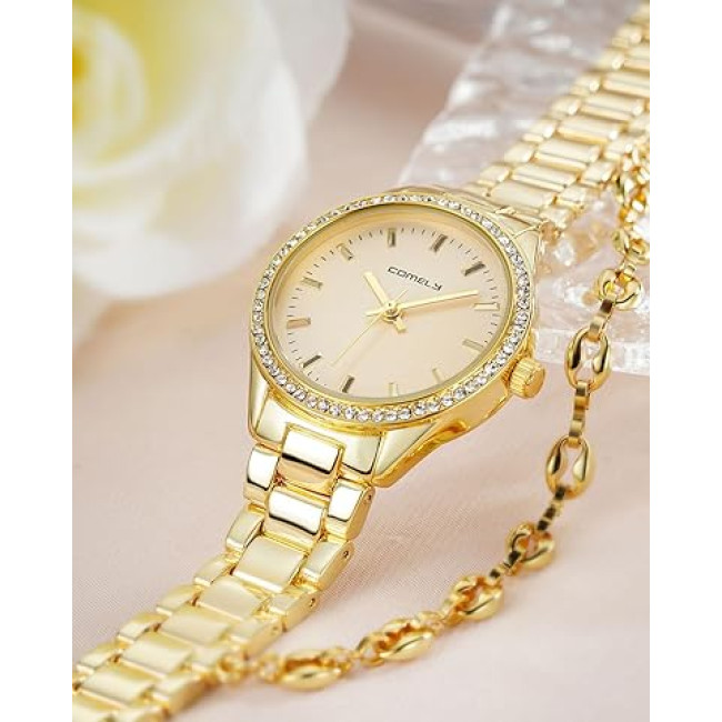 Годинник CIVO 2030 з нержавіючої сталі зі шкіряним ремінцем для жінок, золотий (4076)