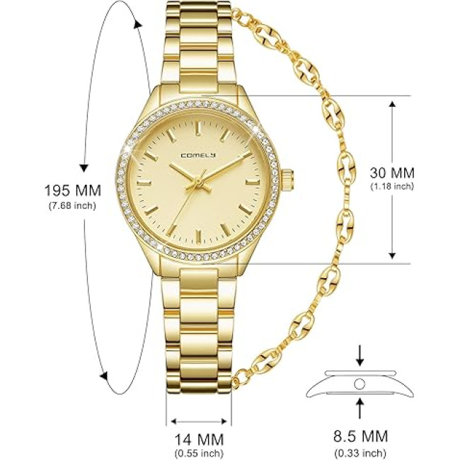 Годинник CIVO 2030 з нержавіючої сталі зі шкіряним ремінцем для жінок, золотий (4076)