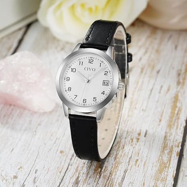 Годинники CIVO 2298 для жінок зі шкіряним ремінцем, чорний (3127)