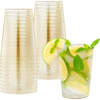 Бокалы для вина LYLIDIA из жесткого пластика объемом 400 мл., 7 шт. 14 унций, с золотым блеском, для шампанского, пива, коктейлей (2066)