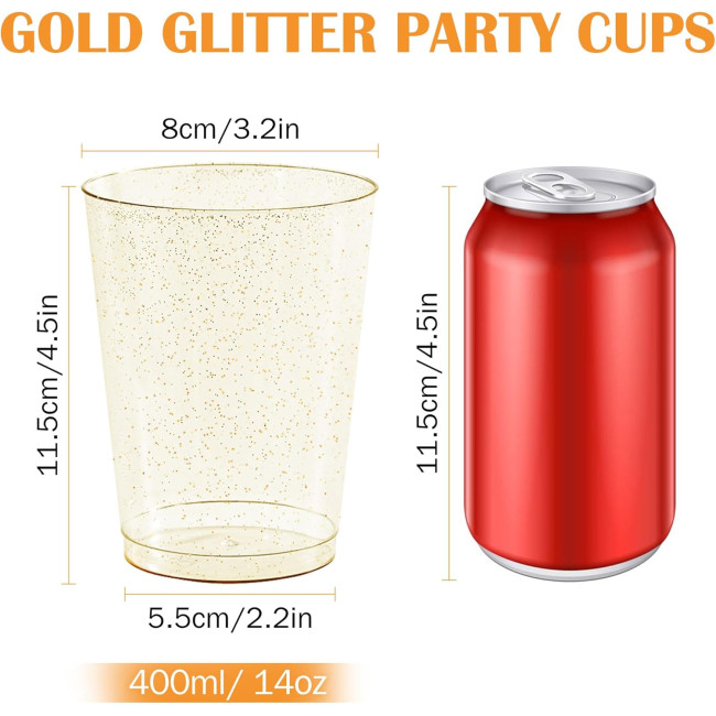 Келихи для вина LYLIDIA з твердого пластику об'ємом 400 мл., 20 шт. 14 унцій, із золотим блиском, для шампанського, пива, коктейлів (2066)