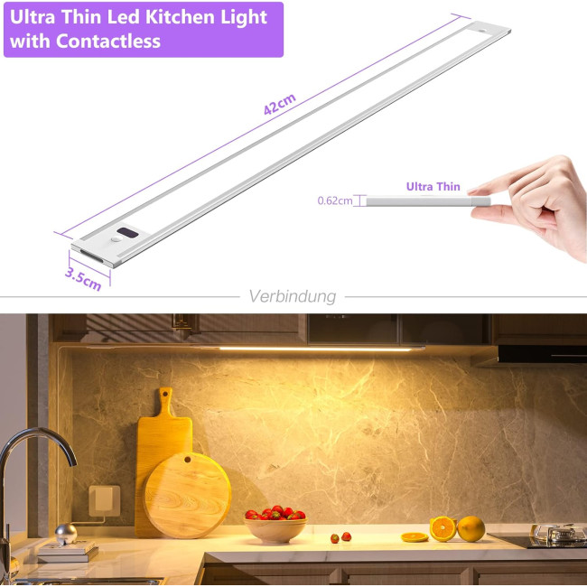 Кухонні світильники WOBSION CL-CG18-32 2шт. з безконтактним датчиком, 42 см освітлення під кухонну шафу, теплий білий колір 3000K (0060)