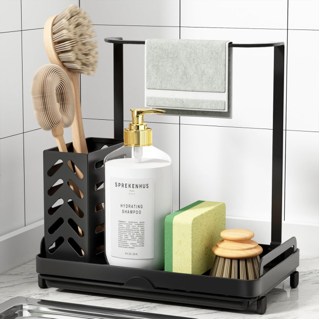 Кухонний органайзер Kitsure DE465, органайзер для мийки з нержавіючої сталі, багатофункціональний кухонний органайзер, чорний (2092)