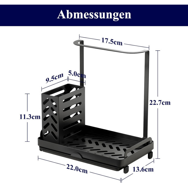 Кухонний органайзер Kitsure DE465, органайзер для мийки з нержавіючої сталі, багатофункціональний кухонний органайзер, чорний (2092)