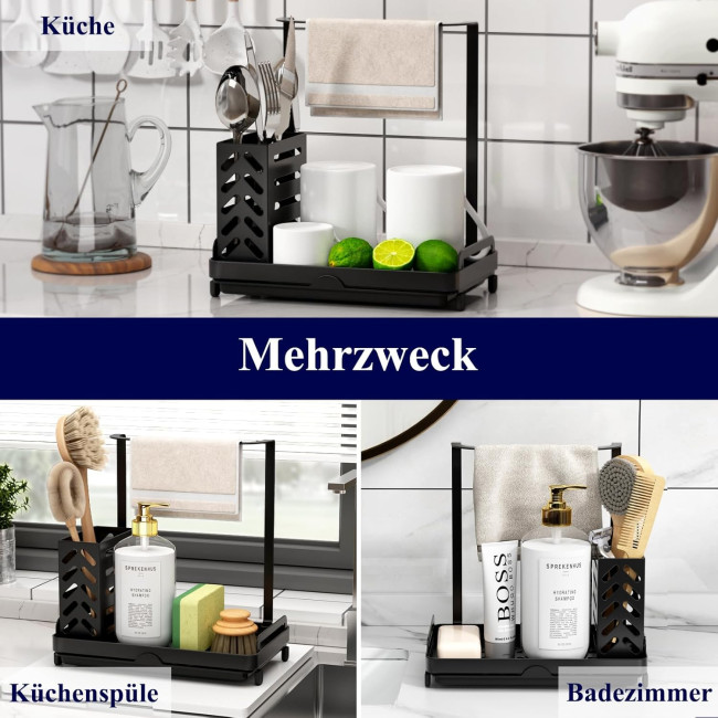 Кухонний органайзер Kitsure DE465, органайзер для мийки з нержавіючої сталі, багатофункціональний кухонний органайзер, чорний (2092)