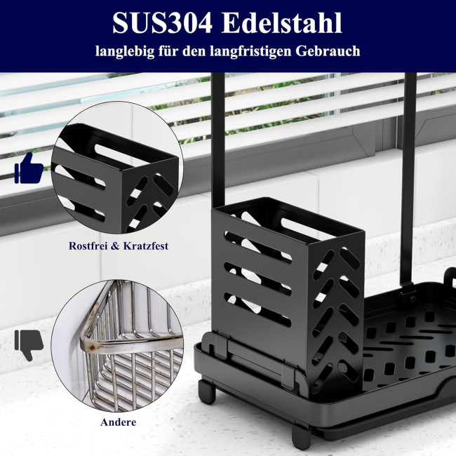 Кухонний органайзер Kitsure DE465, органайзер для мийки з нержавіючої сталі, багатофункціональний кухонний органайзер, чорний (2092)