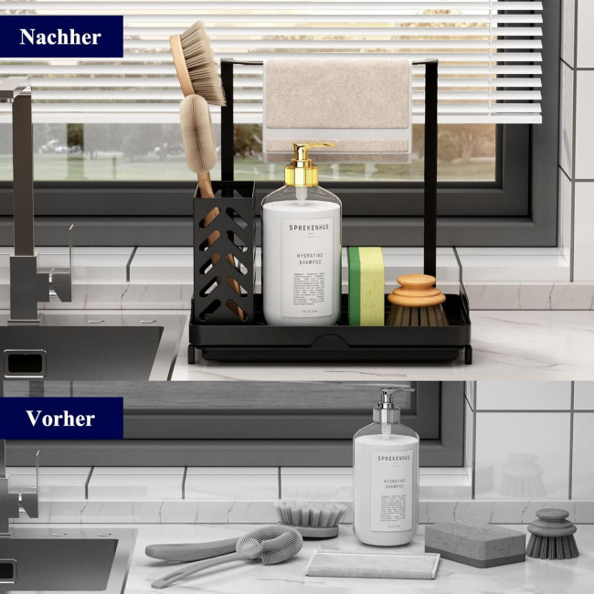 Кухонний органайзер Kitsure DE465, органайзер для мийки з нержавіючої сталі, багатофункціональний кухонний органайзер, чорний (2092)