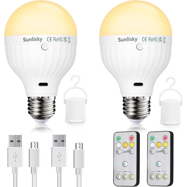 Лампочка Sunlisky USB, що перезаряджається, з пультом дистанційного керування, 7 Вт E27, для зовнішнього освітлення з гачком (0140)