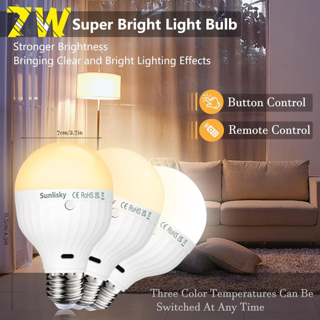 Лампочка Sunlisky USB, що перезаряджається, з пультом дистанційного керування, 7 Вт E27, для зовнішнього освітлення з гачком (0140)