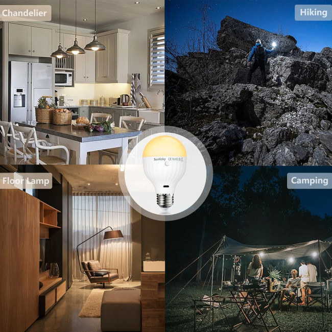 Лампочка Sunlisky USB, що перезаряджається, з пультом дистанційного керування, 7 Вт E27, для зовнішнього освітлення з гачком (0140)