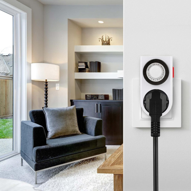 Механічний таймер HBN BND-50/G42N-VC, аналогова розетка для використання в приміщенні, 24-годинна програма, 16 A/3680 Вт, біла (0125)