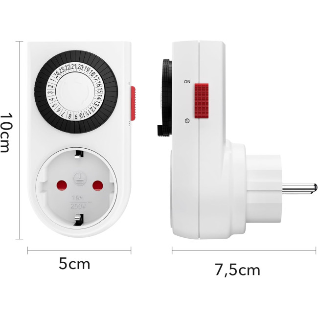 Механічний таймер HBN BND-50/G42N-VC, аналогова розетка для використання в приміщенні, 24-годинна програма, 16 A/3680 Вт, біла (0125)