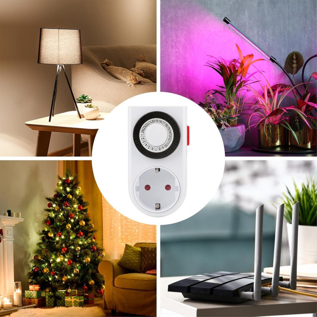 Механічний таймер HBN BND-50/G42N-VC, аналогова розетка для використання в приміщенні, 24-годинна програма, 16 A/3680 Вт, біла (0125)