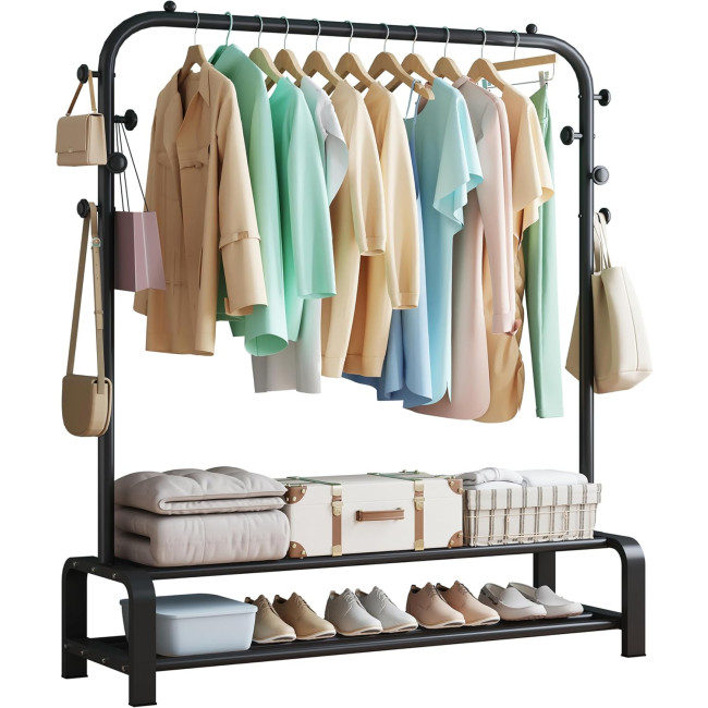 Металева вішалка для одягу SMILOVII YJ-A0, вішалка для одягу для спальні, для одягу та взуття, 4 бічні гачки, чорна (0097)