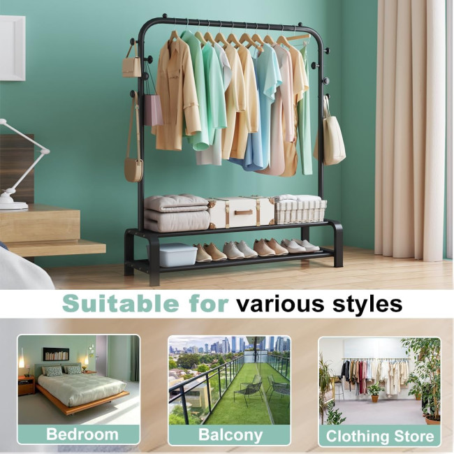 Металева вішалка для одягу SMILOVII YJ-A0, вішалка для одягу для спальні, для одягу та взуття, 4 бічні гачки, чорна (0097)
