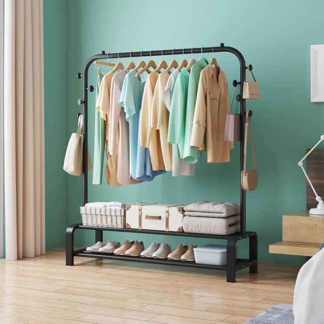 Металева вішалка для одягу SMILOVII YJ-A0, вішалка для одягу для спальні, для одягу та взуття, 4 бічні гачки, чорна (0097)