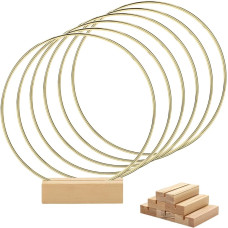 Металевий квітковий кілець Worown, 6 штук, з дерев'яними підставками для столу, золоті (4085)