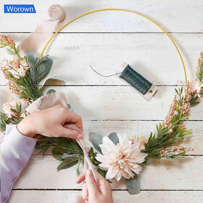 Металевий квітковий кілець Worown, 6 штук, з дерев'яними підставками для столу, золоті (4085)