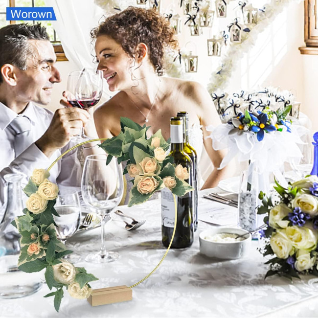 Металевий квітковий кілець Worown, 6 штук, з дерев'яними підставками для столу, золоті (4085)