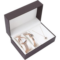 Набор часов с браслетом, деловые стильные женские часы, розовое золото (4154)