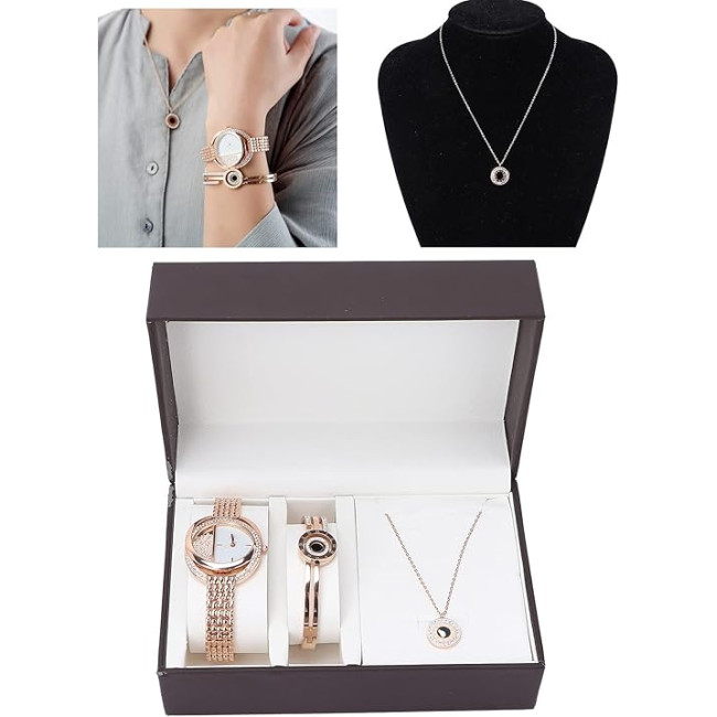 Набір годинників з браслетом, діловий стильний жіночий годинник, рожеве золото (4154)