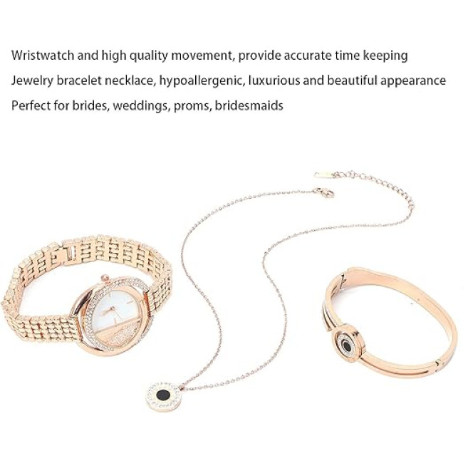 Набір годинників з браслетом, діловий стильний жіночий годинник, рожеве золото (4154)