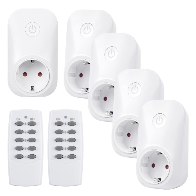 Набір радіорозеток HBN BNC-50/G75R з 5 розеток з 2 пультами дистанційного керування, 3680 Вт, вилка з дистанційним керуванням (0128)