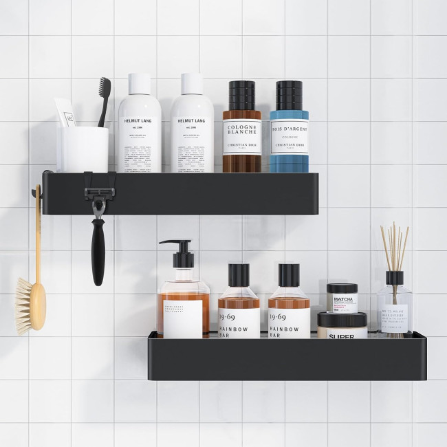 Набір з 2 нержавіючих органайзерів для ванної кімнати, міцний тримач для шампуню для душу, дуже великий, чорний (2082)