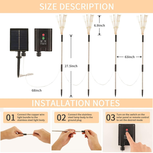 Набір з 4 сонячних садових ліхтарів Axafnev JT00065, сонячні феєрверки, водонепроникна лампа з 8 режимами (0146)