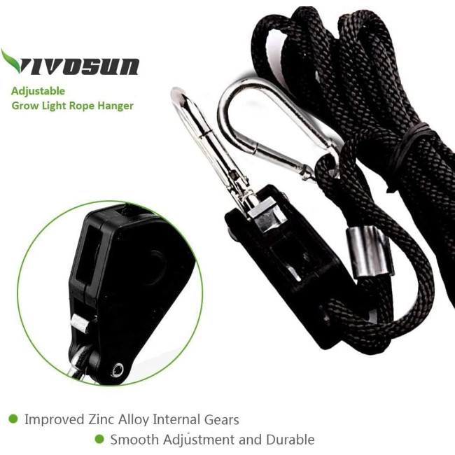 Пара регульованих мотузкових тримачів VIVOSUN для ламп, вантажопідйомність 150 фунтів, розмір 1/8 дюйма (2083)