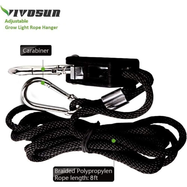 Пара регульованих мотузкових тримачів VIVOSUN для ламп, вантажопідйомність 150 фунтів, розмір 1/8 дюйма (2083)