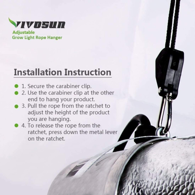 Пара регульованих мотузкових тримачів VIVOSUN для ламп, вантажопідйомність 150 фунтів, розмір 1/8 дюйма (2083)