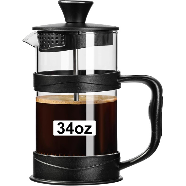 PARACITY Кофеварка Coffee Press 1000 мл, кофеварка на 4 чашки, френч-пресс с 3 фильтрами, черный (5120)