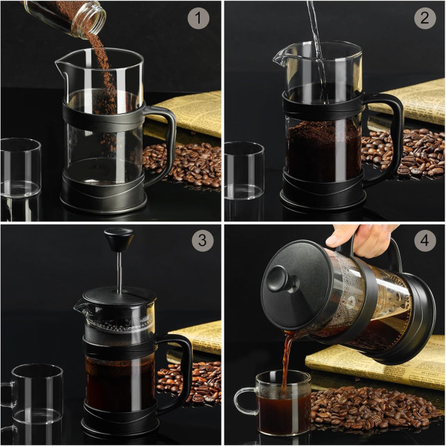 PARACITY Кофеварка Coffee Press 1000 мл, кофеварка на 4 чашки, френч-пресс с 3 фильтрами, черный (5120)