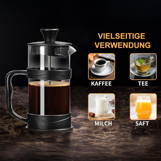 PARACITY Кофеварка Coffee Press 1000 мл, кофеварка на 4 чашки, френч-пресс с 3 фильтрами, черный (5120)