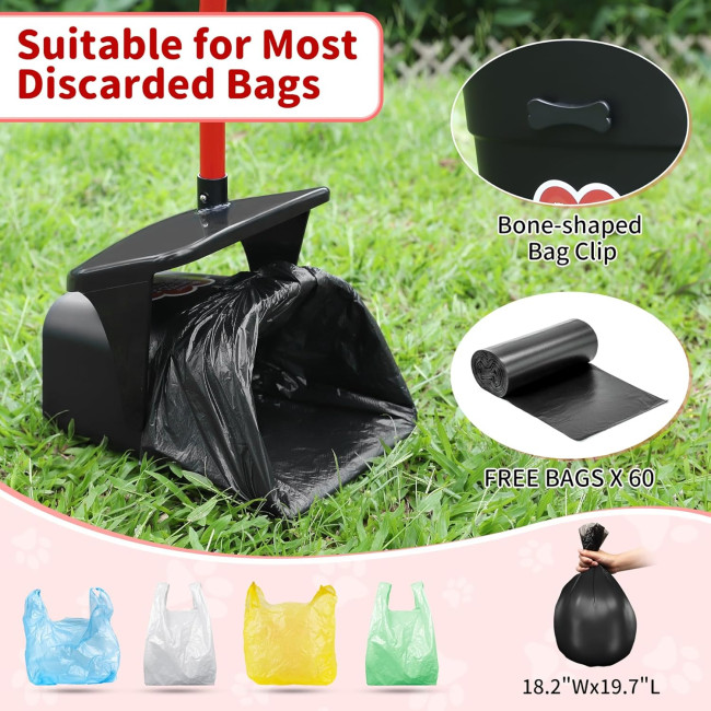 Поворотний контейнер для сміття Ormalla LJT03 Pooper Scooper, граблі та лопата з 60 мішками для сміття, міцний совок (2070)
