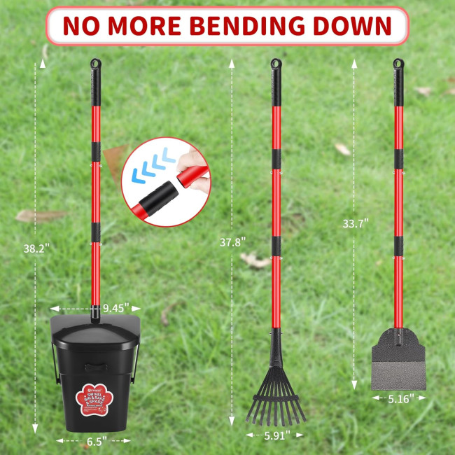 Поворотний контейнер для сміття Ormalla LJT03 Pooper Scooper, граблі та лопата з 60 мішками для сміття, міцний совок (2070)