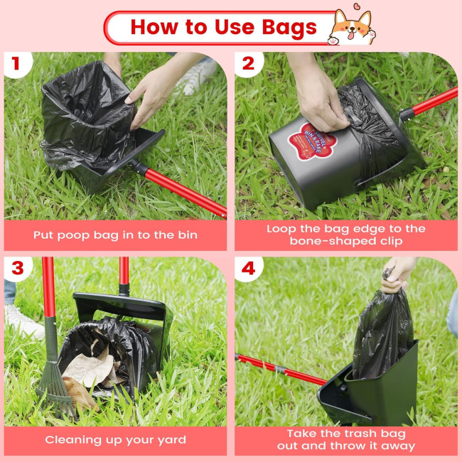 Поворотний контейнер для сміття Ormalla LJT03 Pooper Scooper, граблі та лопата з 60 мішками для сміття, міцний совок (2070)