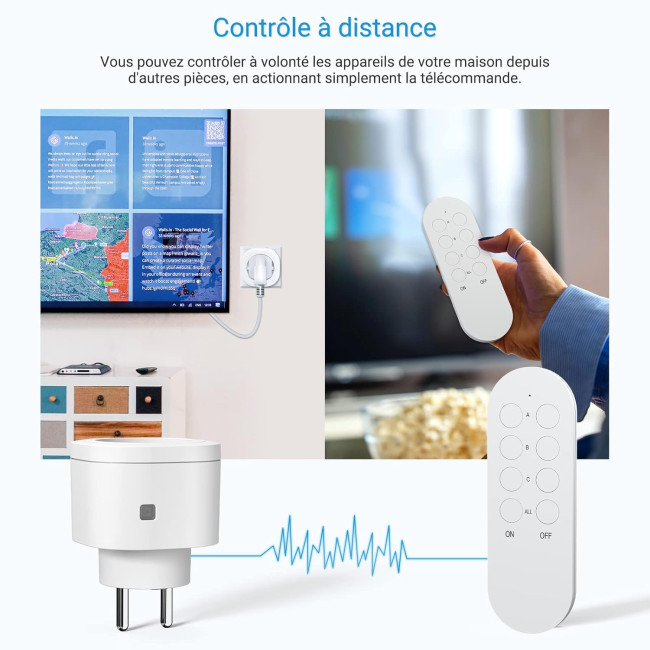 Програмована розетка SURNICE 16A з дистанційним керуванням, радіусом дії 40 м, Plug and Play, 2 розетки та 1 пульт, білі (2107)