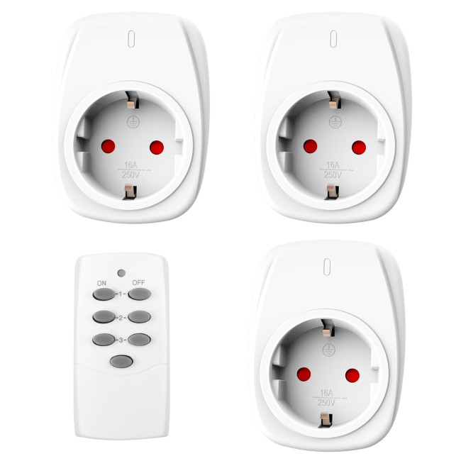 Радіорозетки HBN ‎BNC - 50/G89R з 1 пультом дистанційного керування 16 A/3,680 Вт, Комплект вилок (3шт) з дистанційним керуванням, білі (0127)