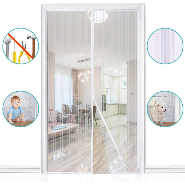 Сітка від комах Apalus BF003 для дверей, магнітний захист від комах, ідеально підходить для балконних дверей, 140 x 240 см, білий (0181)