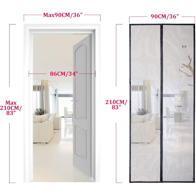 Сітка від комах Apalus ‎BF003 для дверей, магнітний захист від комах, ідеально підходить для балконних дверей 90 x 210 см, чорний (0162)