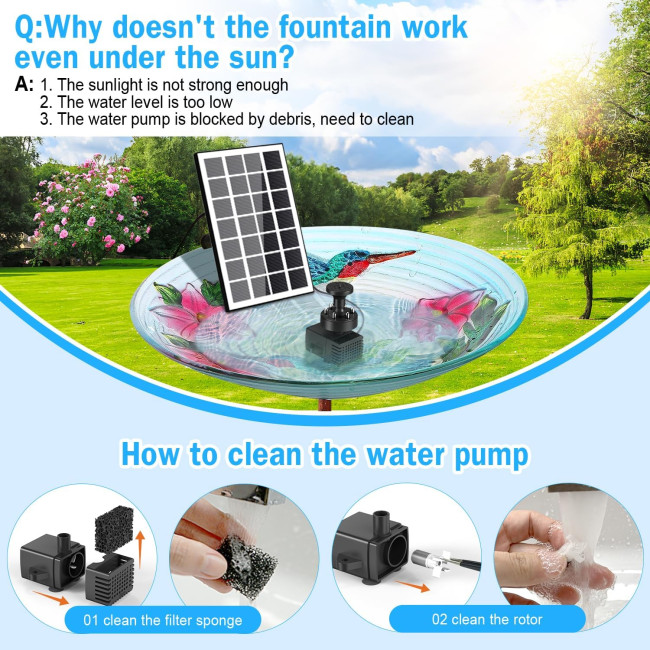 Сонячний фонтан SZMP SP29D2 для купання птахів потужністю 3,5 Вт, білий (3035)