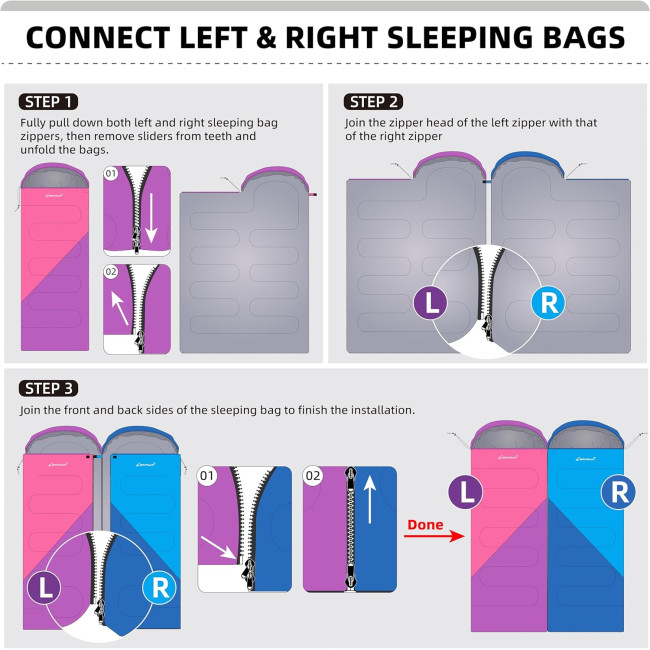 Спальний мішок Clostnature ‎SD-001 для дорослих та дітей - легкий кемпінговий спальний мішок для дівчаток, хлопчиків, молоді, фіолетовий (2062)