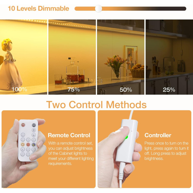 Світильники для кухні під шафи WOBANE CL06-2700 3м. з регульованою яскравістю, з дистанційним керуванням, тепла біла світлодіодна стрічка (0056)