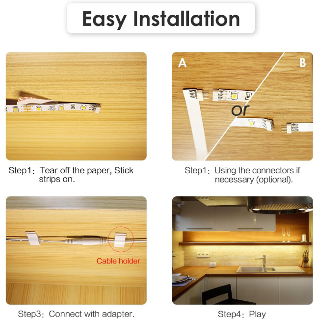 Світильники для кухні під шафи WOBANE CL06-2700 3м. з регульованою яскравістю, з дистанційним керуванням, тепла біла світлодіодна стрічка (0056)