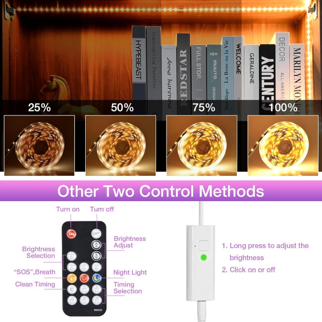 Светодиодные светильники для кухни под шкафом, Wobsion 5м CL07-3000. Bluetooth и ИК-пульт дистанционного управления, яркие 1500 лм (0054)